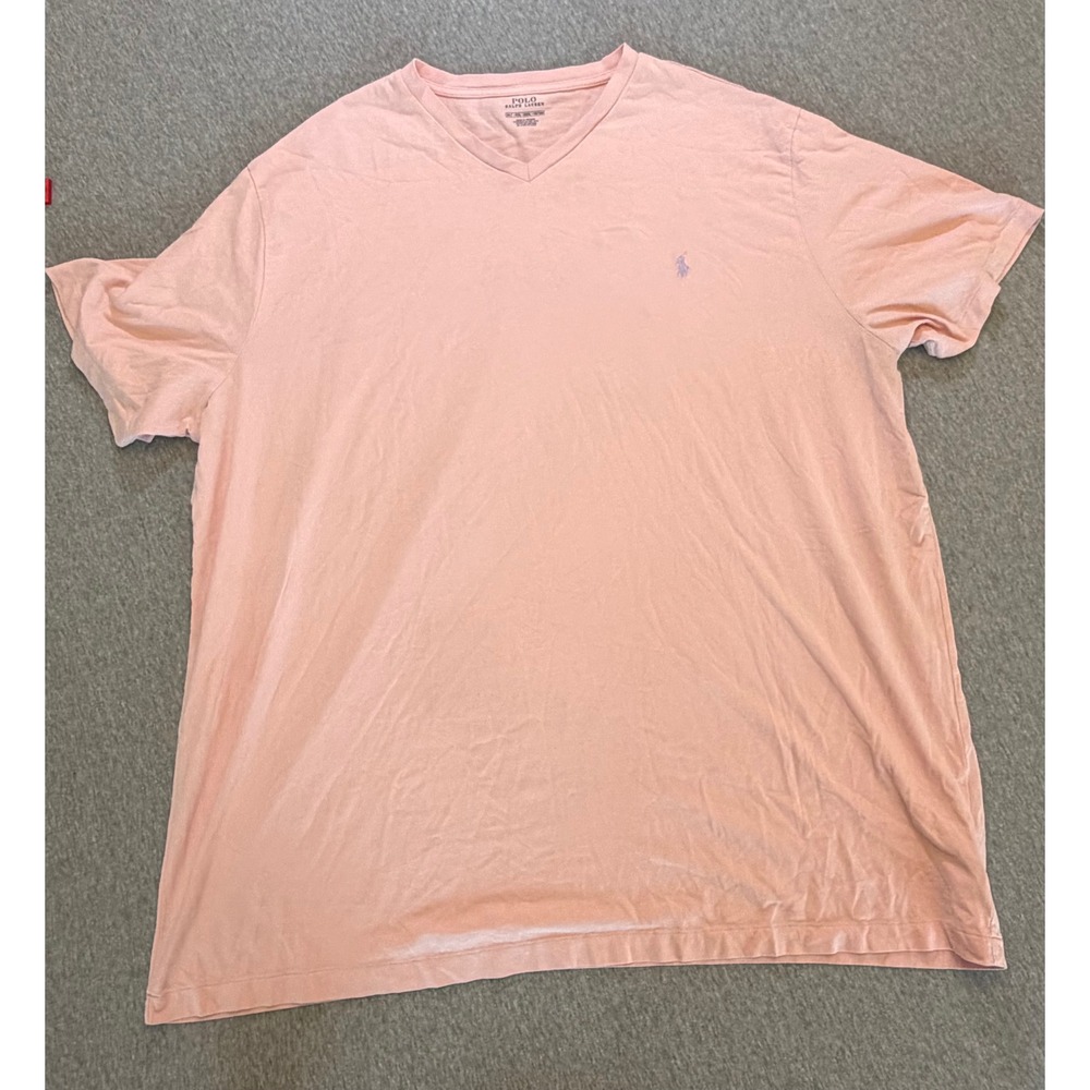 Polo Ralph Lauren Mens V-Neck T-Shirt Peach Pink 3XLT Big and Tall Cotton Tee